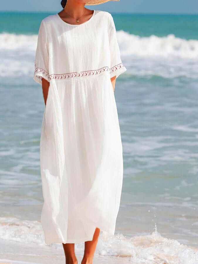 Women's Summer Midi Dress with Half Sleeves and Embroidered - Image 3