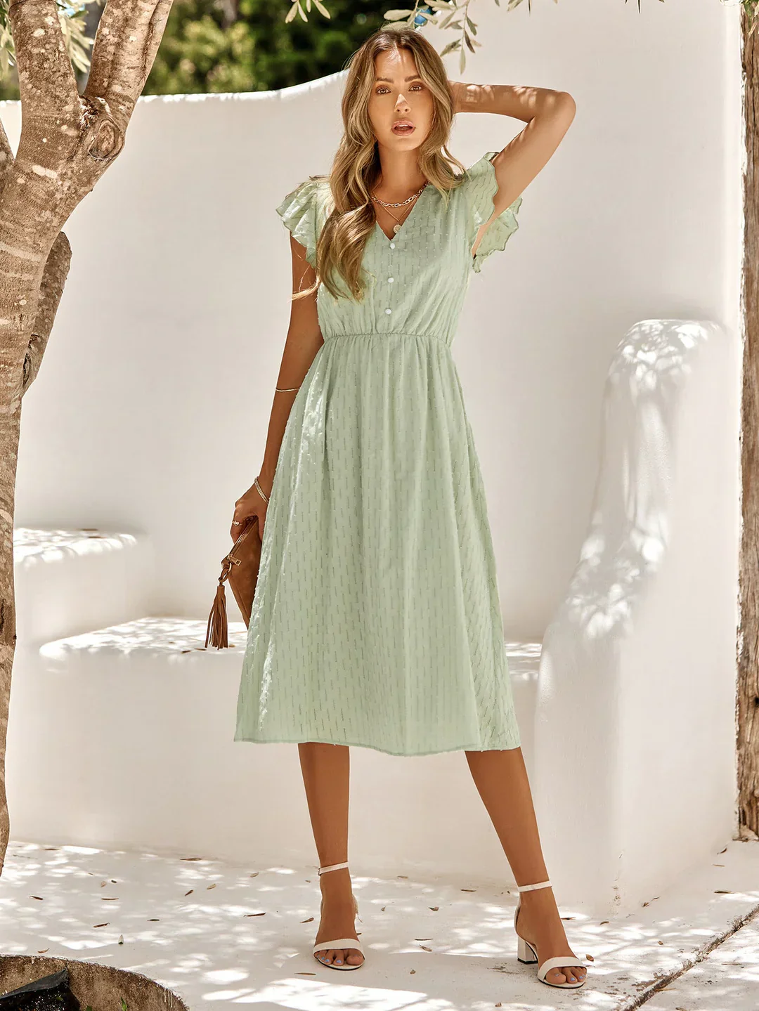 Women's Summer Midi Dress with Ruffles and V-neck - Image 3