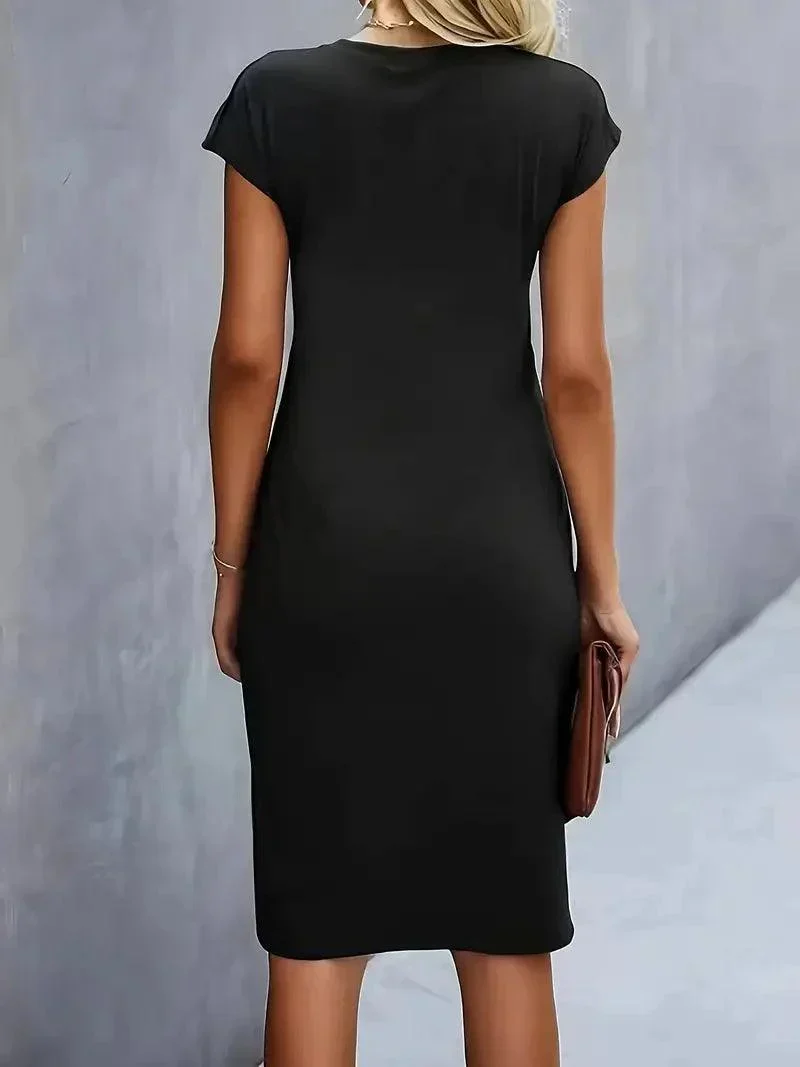Women's Summer Midi Dress with Short Sleeves and Twisted Style - Image 2