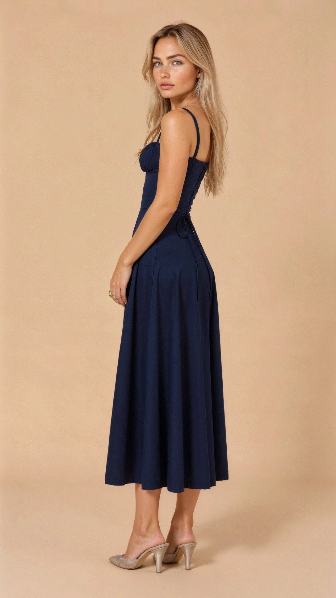 Women's Summer Midi Dress with Sleeveless and Drawstring - Image 16
