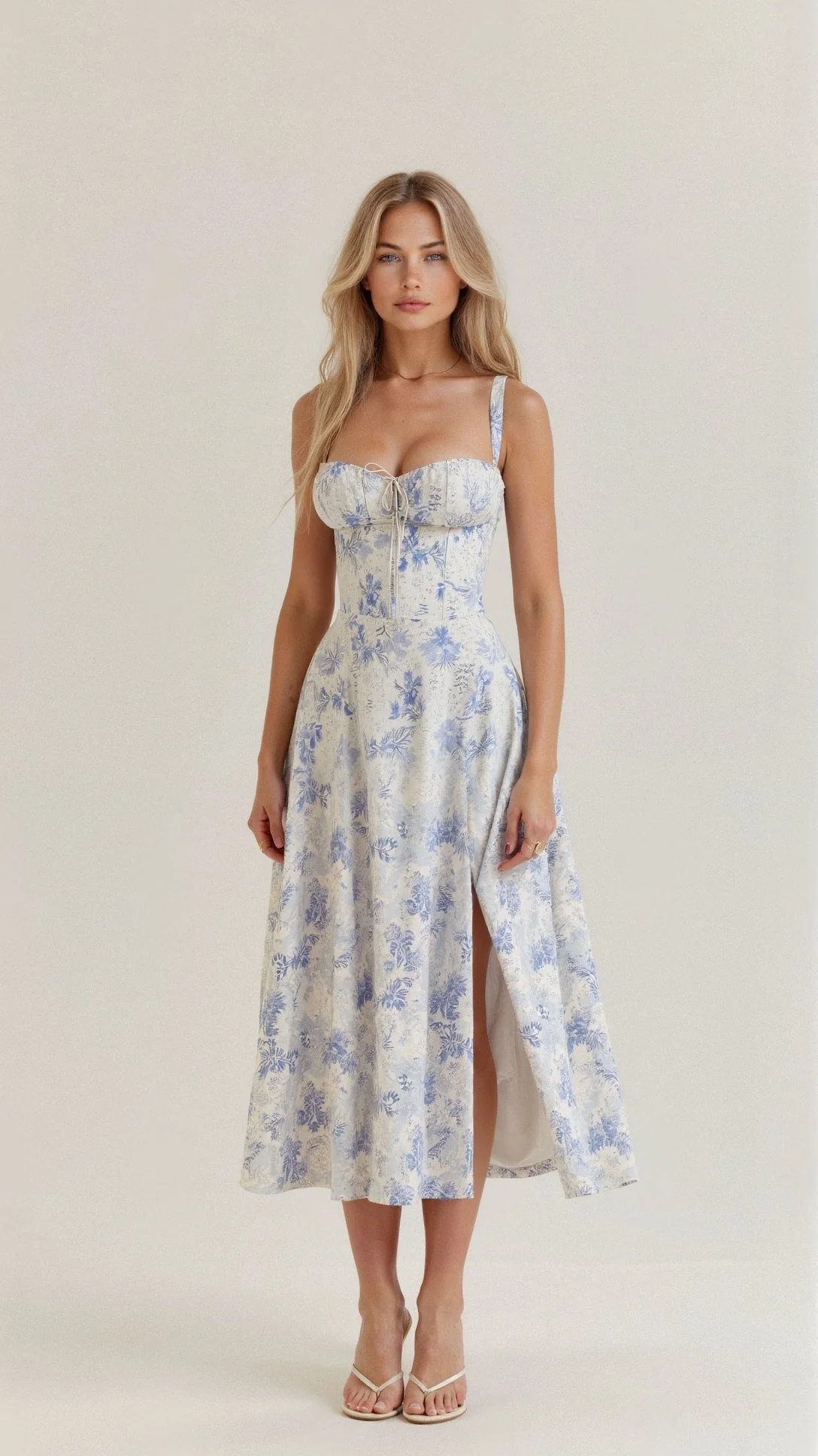 Women's Summer Midi Dress with Sleeveless and Drawstring - Image 4