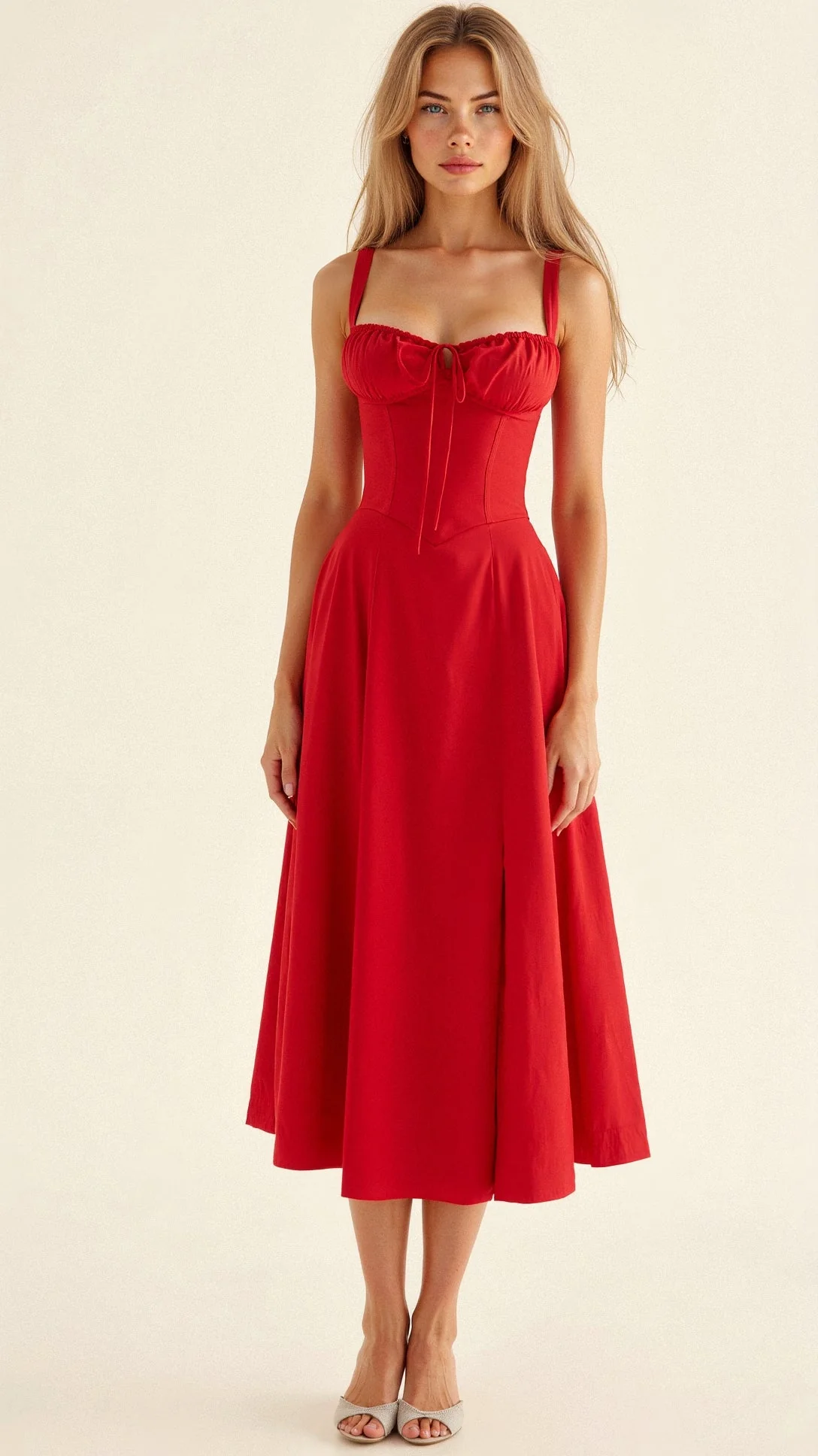 Women's Summer Midi Dress with Sleeveless and Drawstring - Image 6