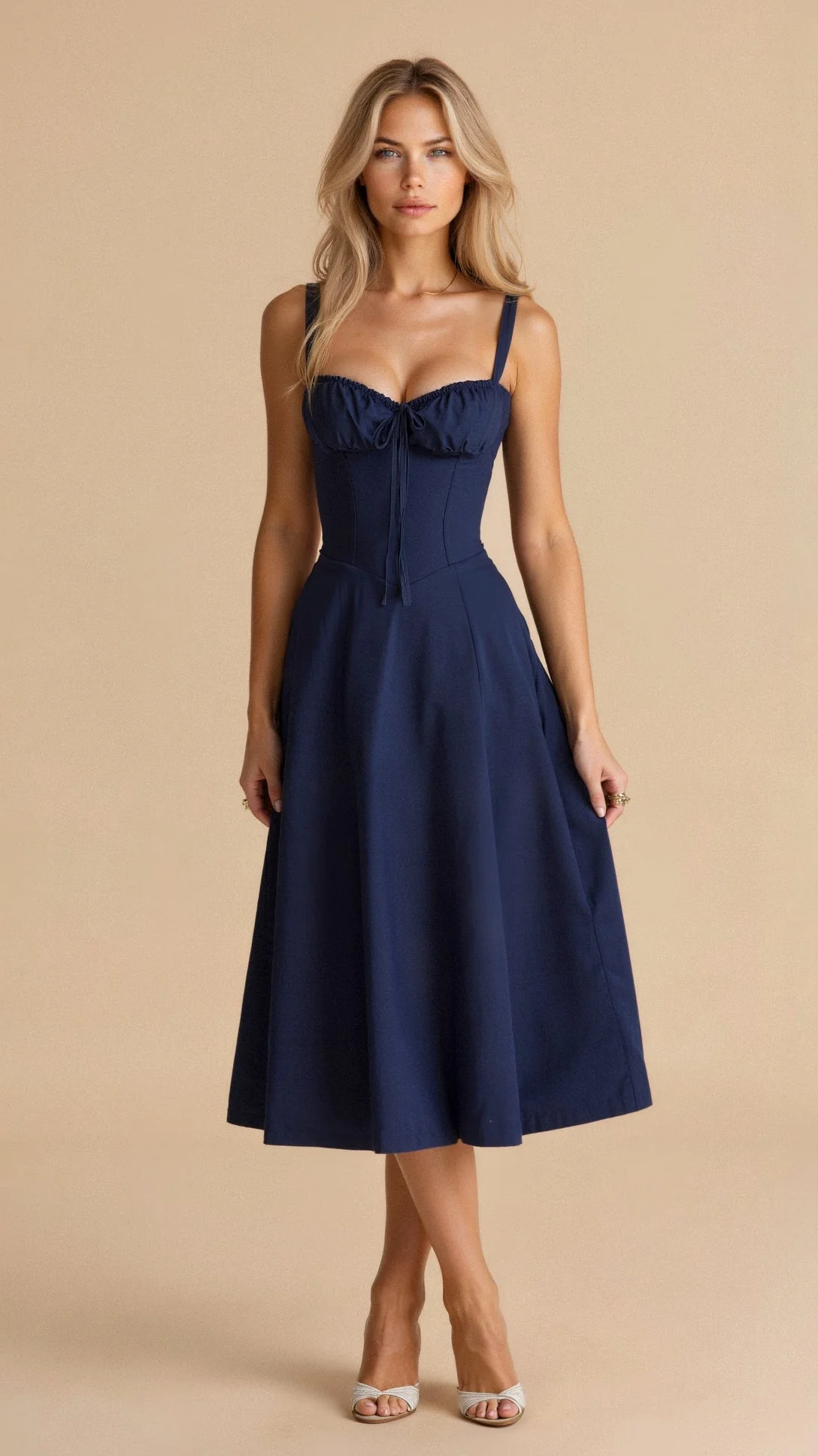 Women's Summer Midi Dress with Sleeveless and Drawstring - Image 8