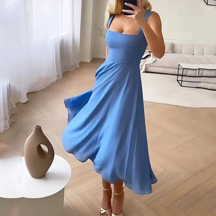 Women's Summer Midi Dress with Square Neckline and Sleeveless - Image 3