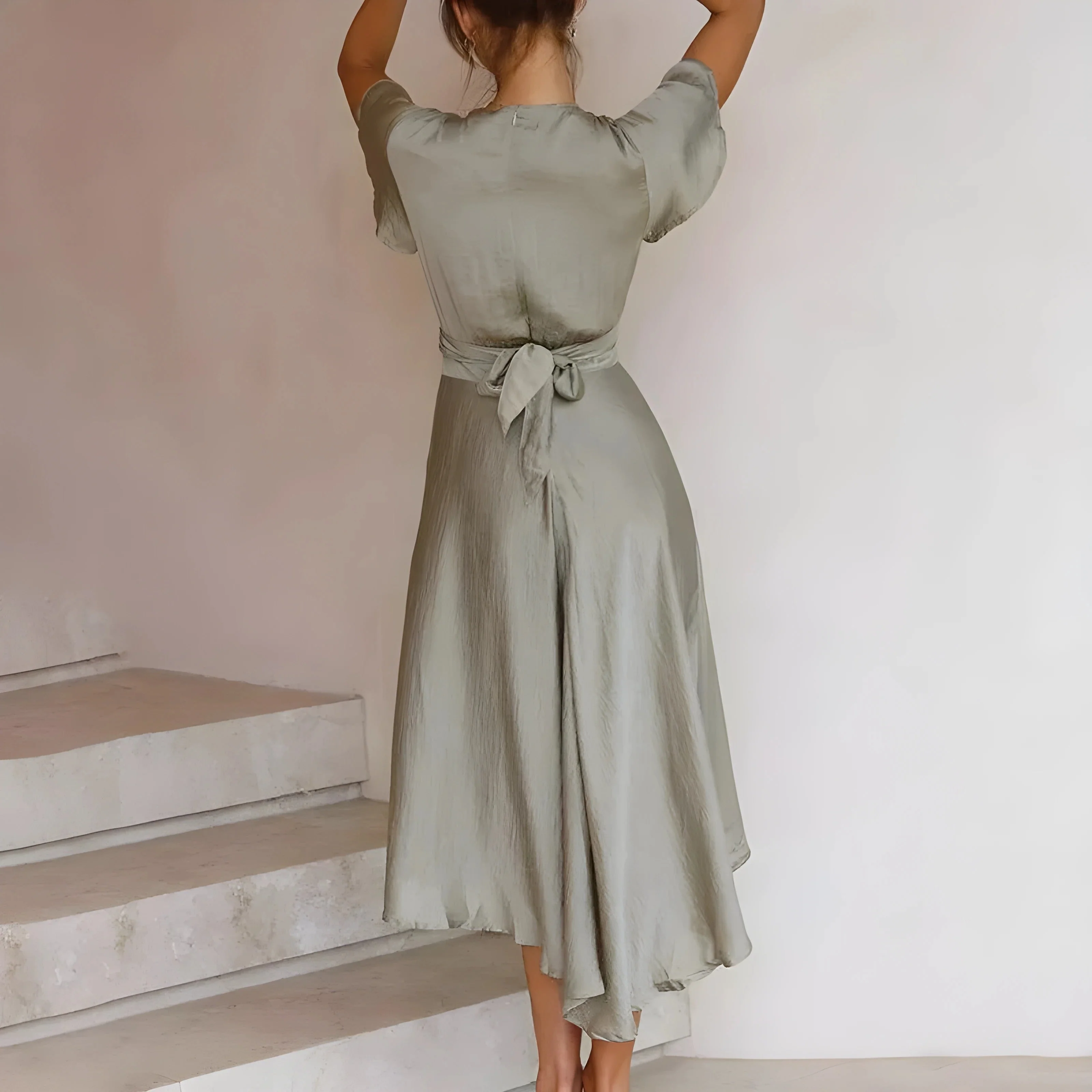 Women's Summer Midi Wrap Dress with V-Neckline and Tie-Back - Image 3