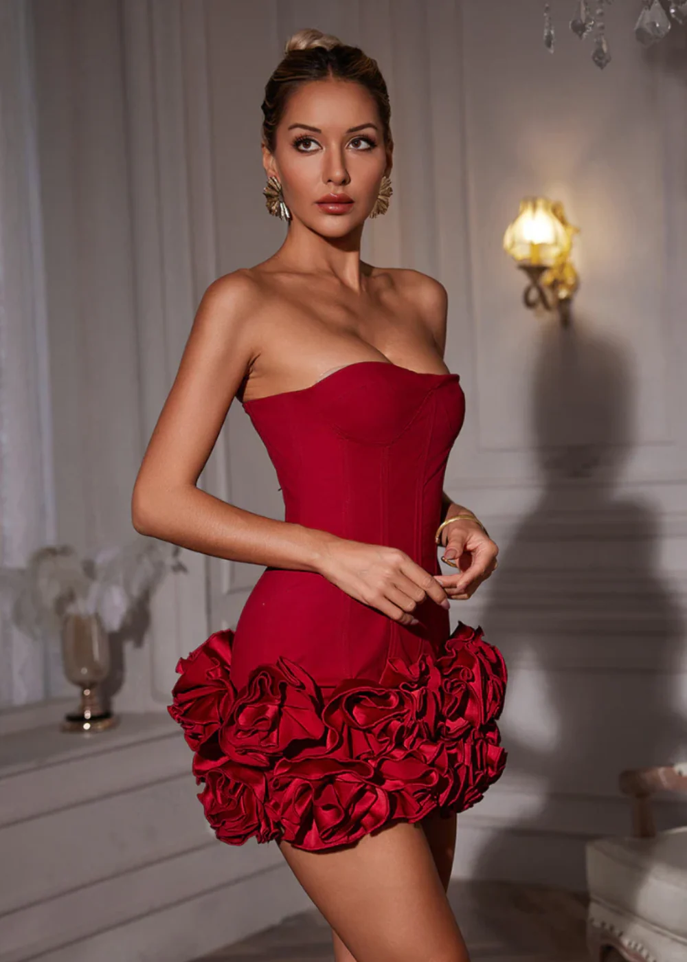 Women's Summer Mini Corset Dress with Strapless and Bubble Skirt - Image 7