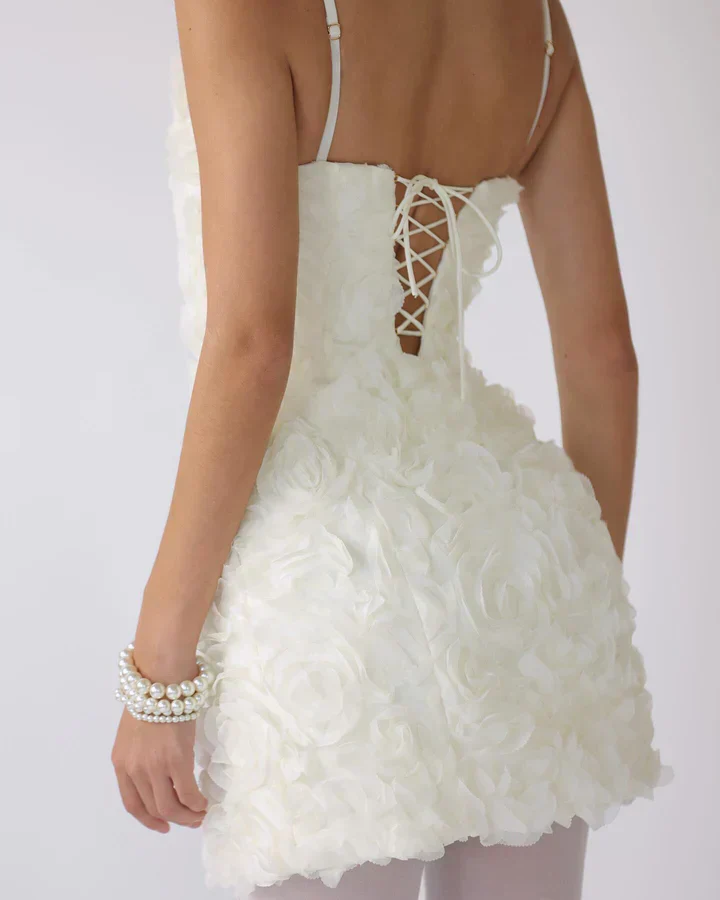 Women's Summer Mini Dress with Textured Floral and Square Neckline - Image 5