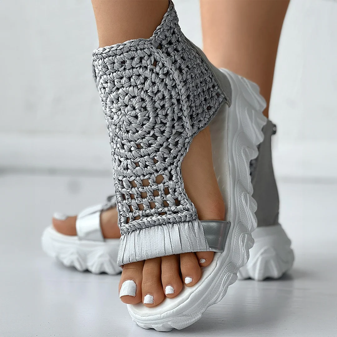 Women's Summer Open-Toe Platform Sandals with Knitted Upper and Thick Sole - Image 10