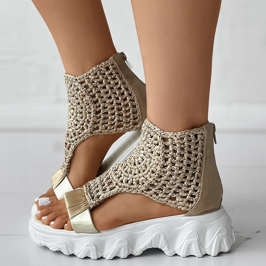 Women's Summer Open-Toe Platform Sandals with Knitted Upper and Thick Sole - Image 7
