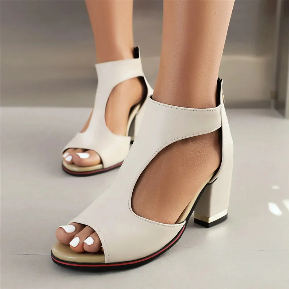 Women's Summer Open Toe Sandals with Heels and Zipper Closure - Image 5