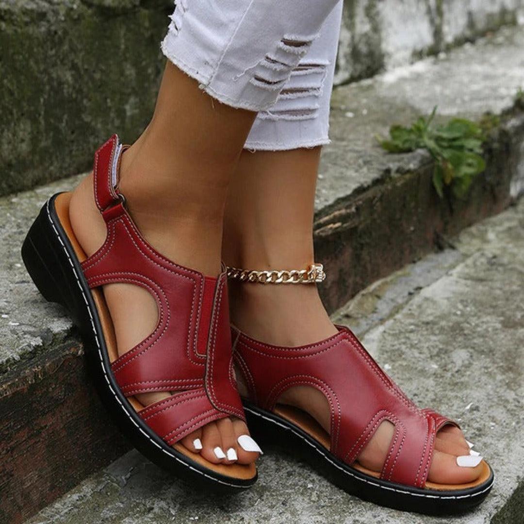 Women's Summer Open-Toe Sandals with Stitching and Slingback Strap - Image 2