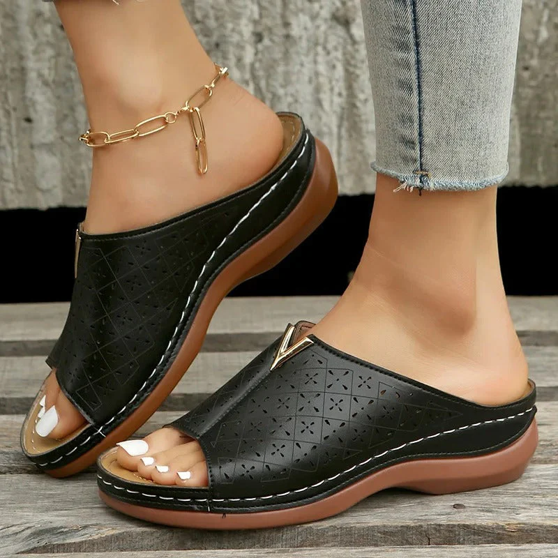 Women's Summer Open Toe Slip-on Sandals with Cut-out Design - Image 4