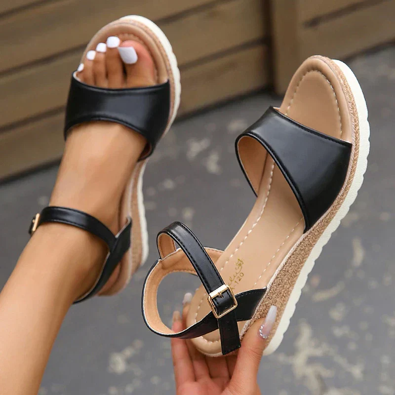 Women's Summer Open Toe Wedge Sandals with Strap Closure - Image 4