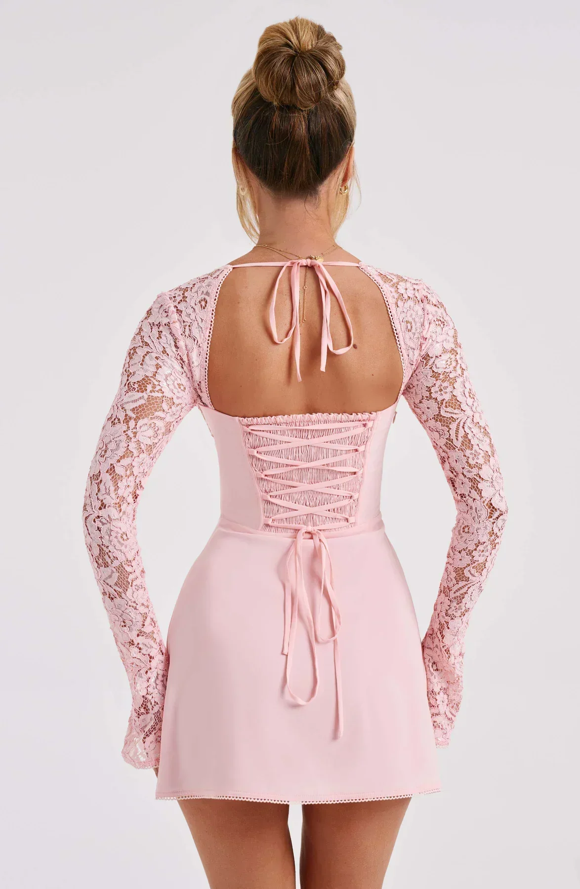 Women's Summer Party Mini Dress with Long Sleeve Lace and Drawstrings - Image 18