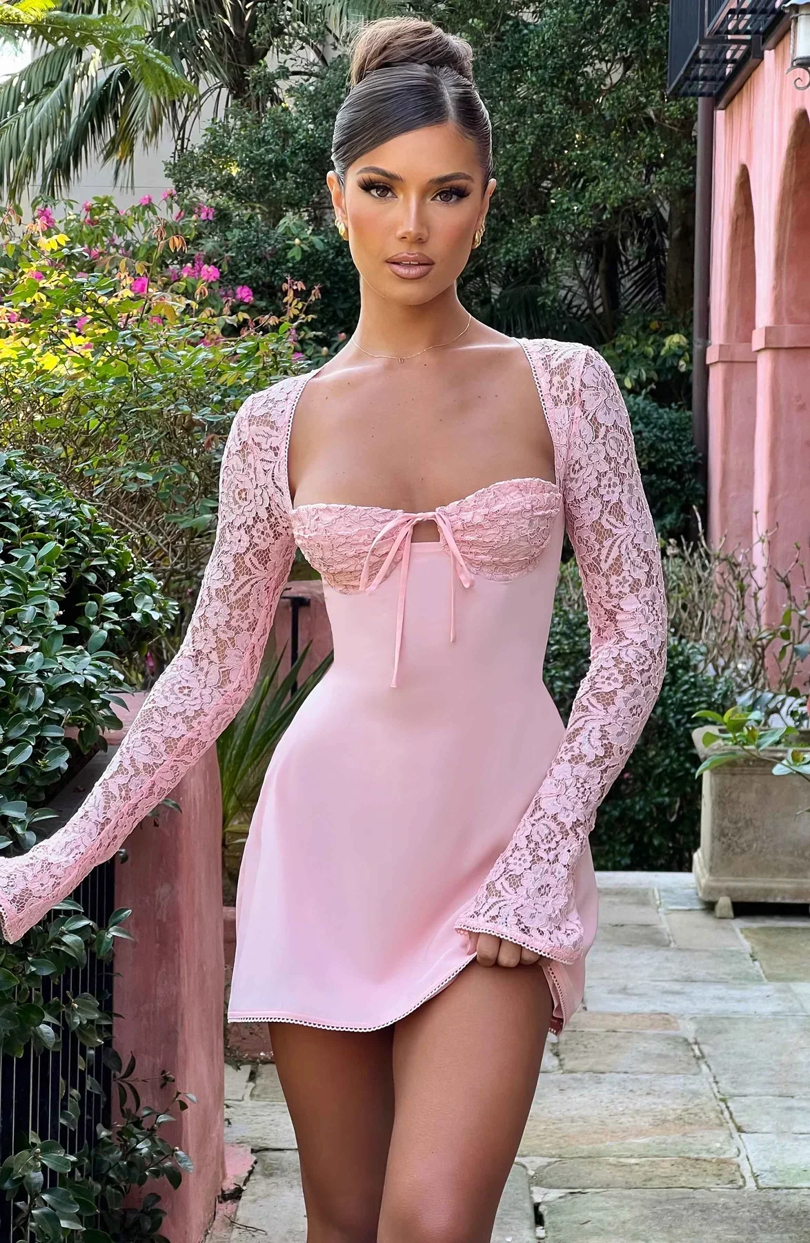 Women's Summer Party Mini Dress with Long Sleeve Lace and Drawstrings - Image 19