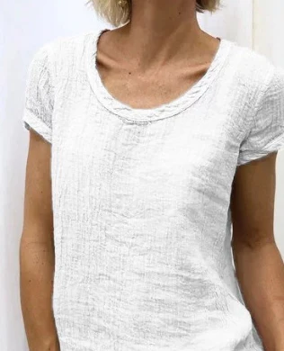 Women's Summer Plain Shirt with Roundneck and Short Sleeves - Image 3