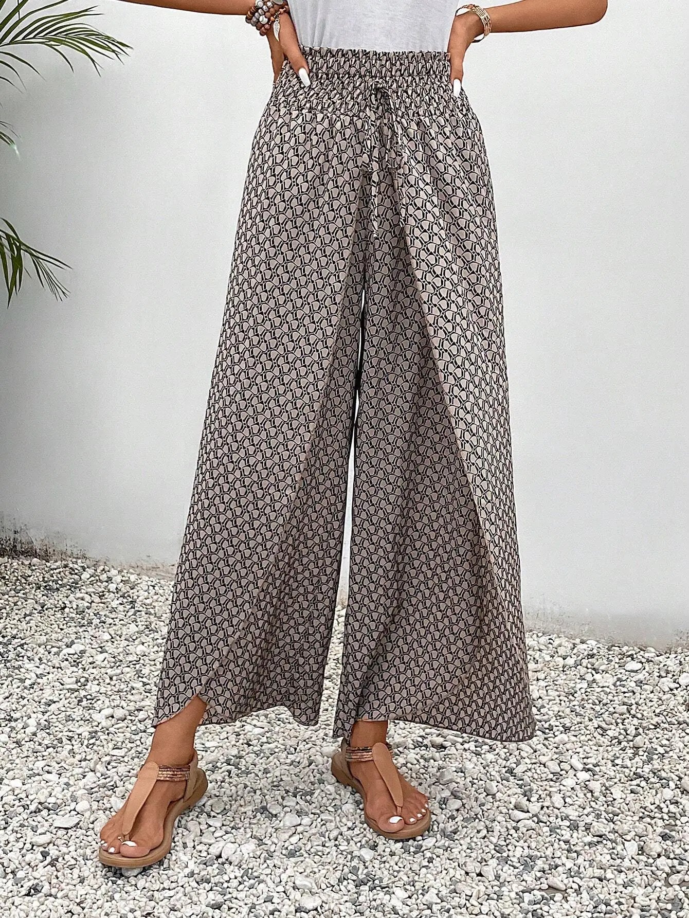 Women's Summer Printed Trousers with Drawstring and Elastic Waist - Image 3