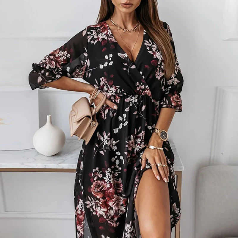 Women's Summer Printed Wrap Dress with V-neck and Half Sleeves - Image 3