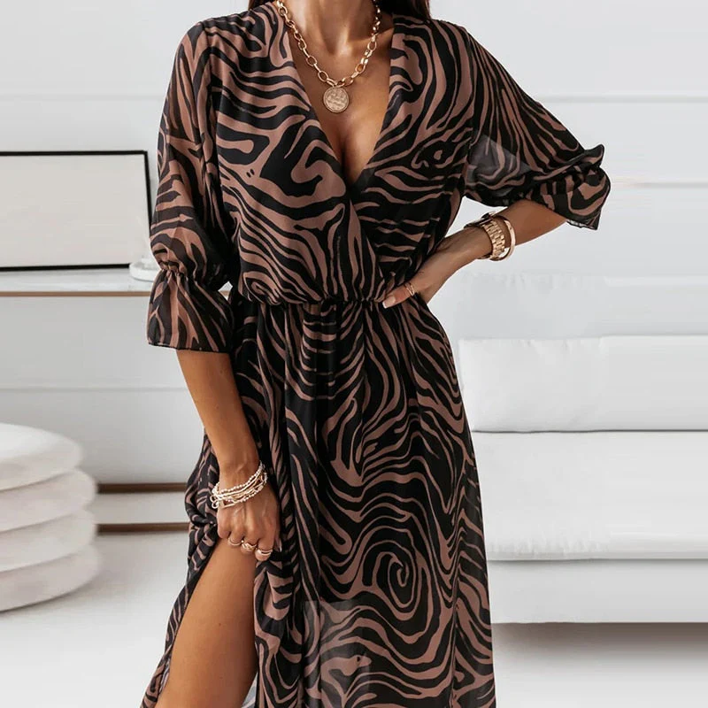 Women's Summer Printed Wrap Dress with V-neck and Half Sleeves - Image 4