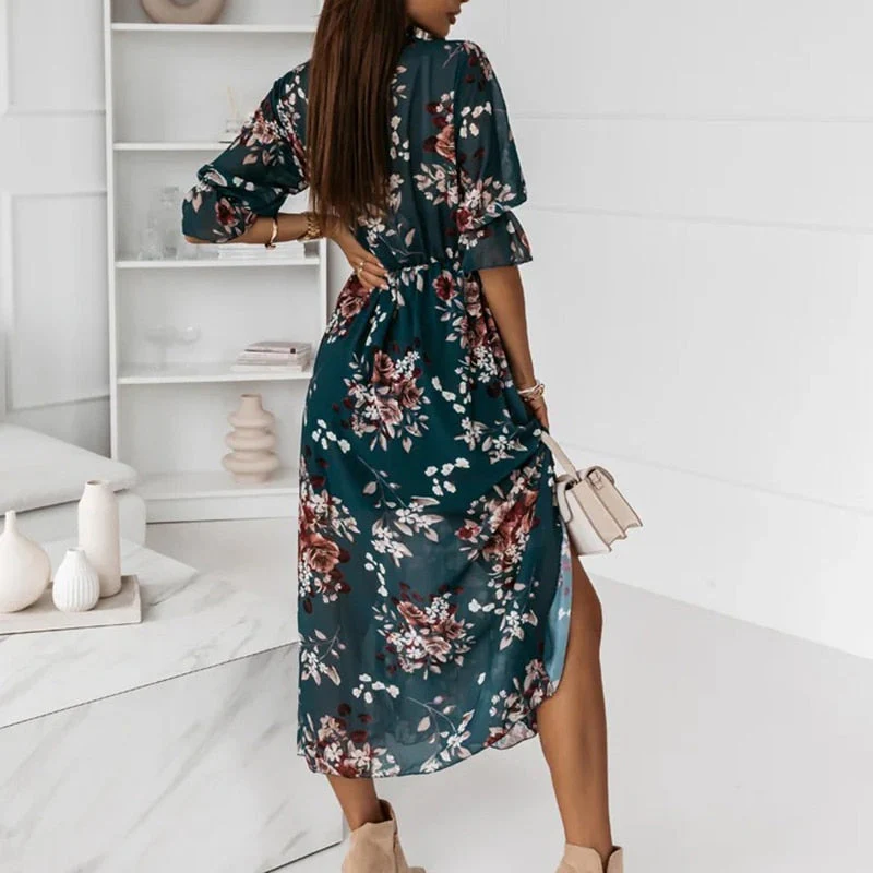 Women's Summer Printed Wrap Dress with V-neck and Half Sleeves - Image 5
