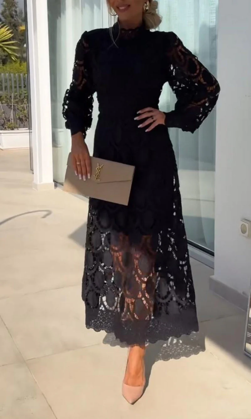 Women's Summer Puff Sleeves Formal Dress with Eyelet Style and Laces - Image 2