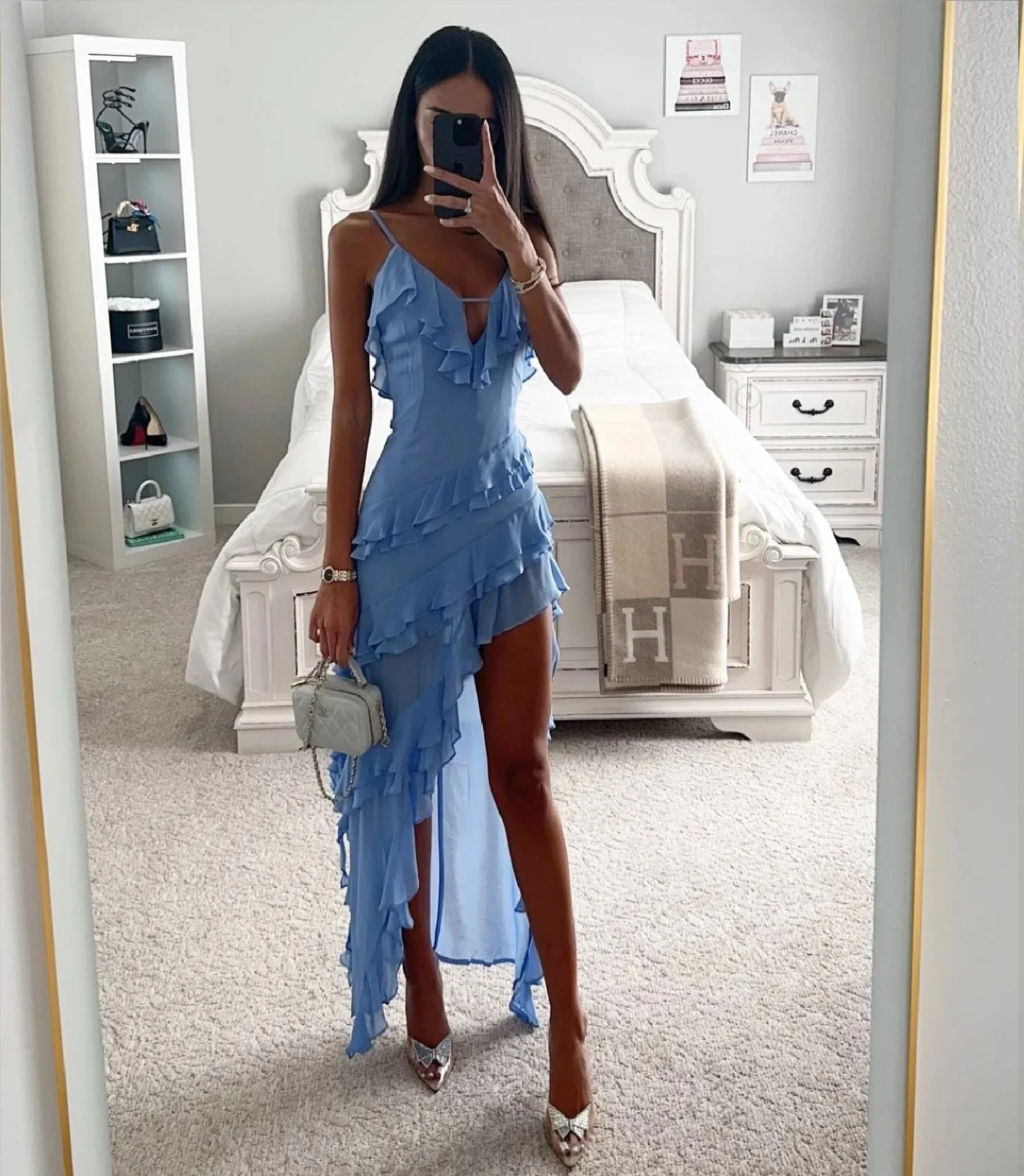 Women's Summer Ruffles Dress with Sleeveless and Asymmetric Hem