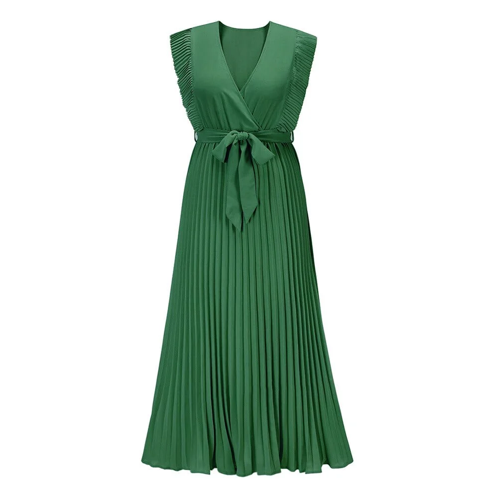 Women's Summer Ruffles Maxi Dress with and V-neck and Belt - Image 2