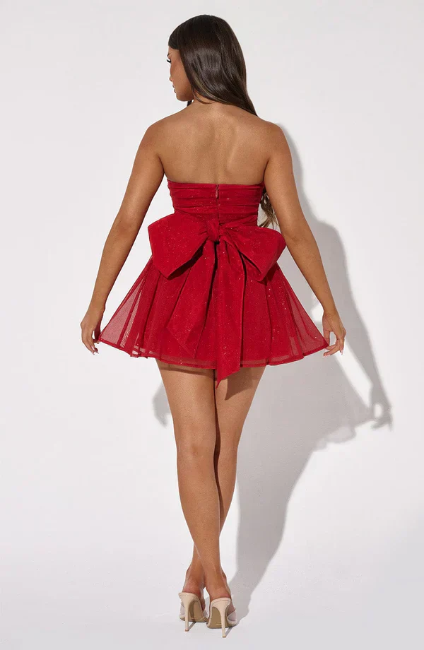 Women's Summer Shimmer Cocktail Dress with Strapless and Bow Detail - Image 6