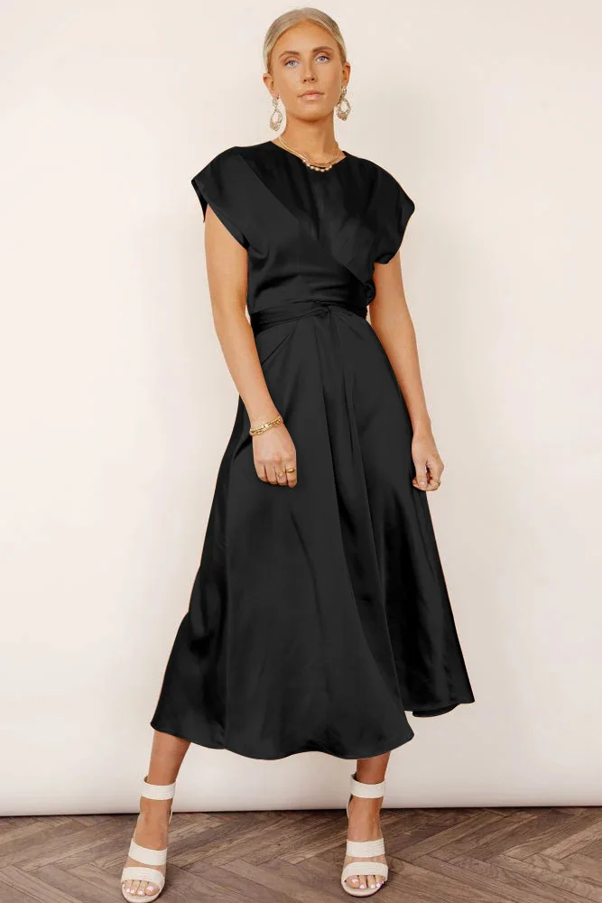 Women's Summer Short Sleeve Midi Dress with Criss-cross Style - Image 3