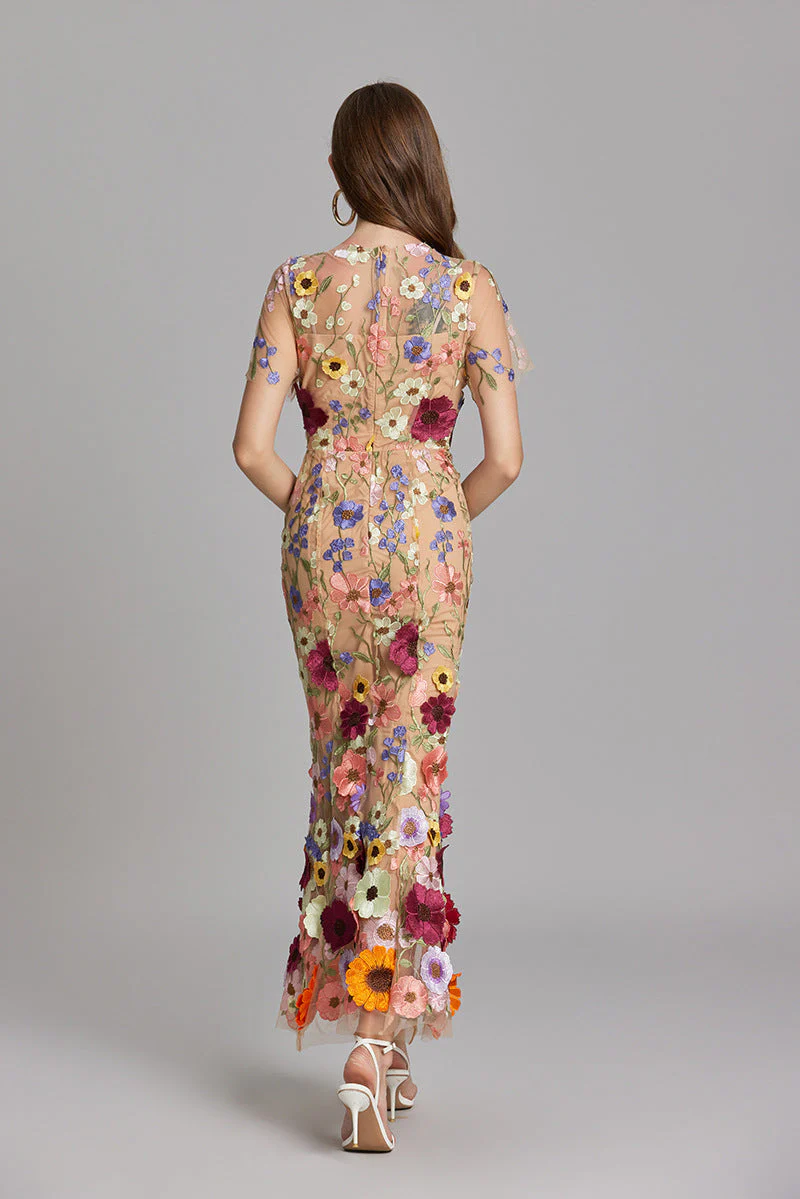 Women's Summer Short Sleeve Sheer Dress with Floral Embroidered - Image 10