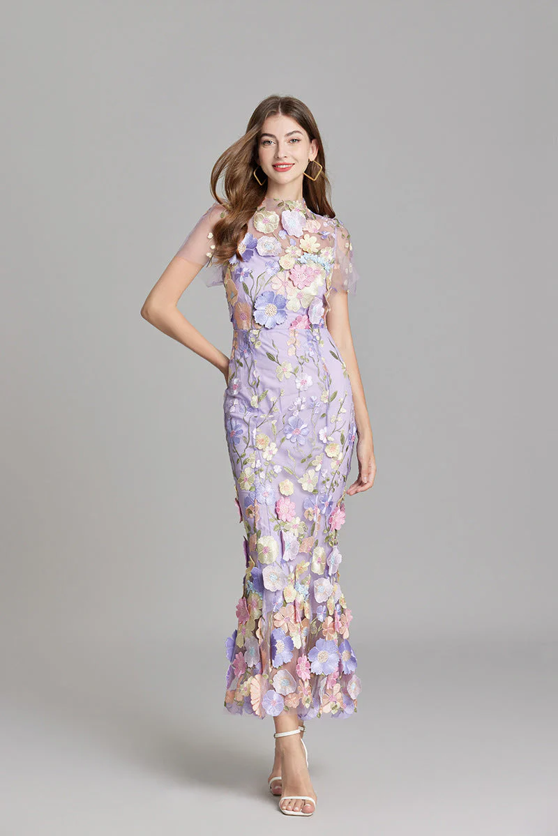Women's Summer Short Sleeve Sheer Dress with Floral Embroidered - Image 11