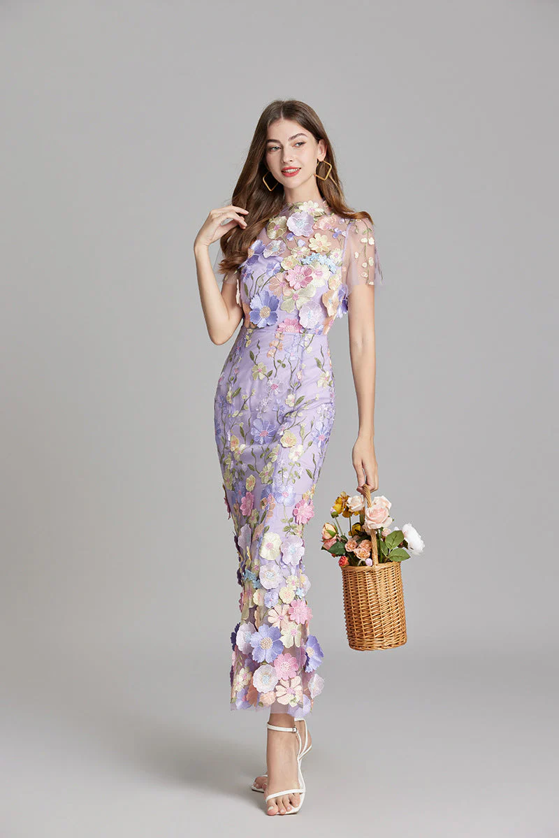Women's Summer Short Sleeve Sheer Dress with Floral Embroidered - Image 12