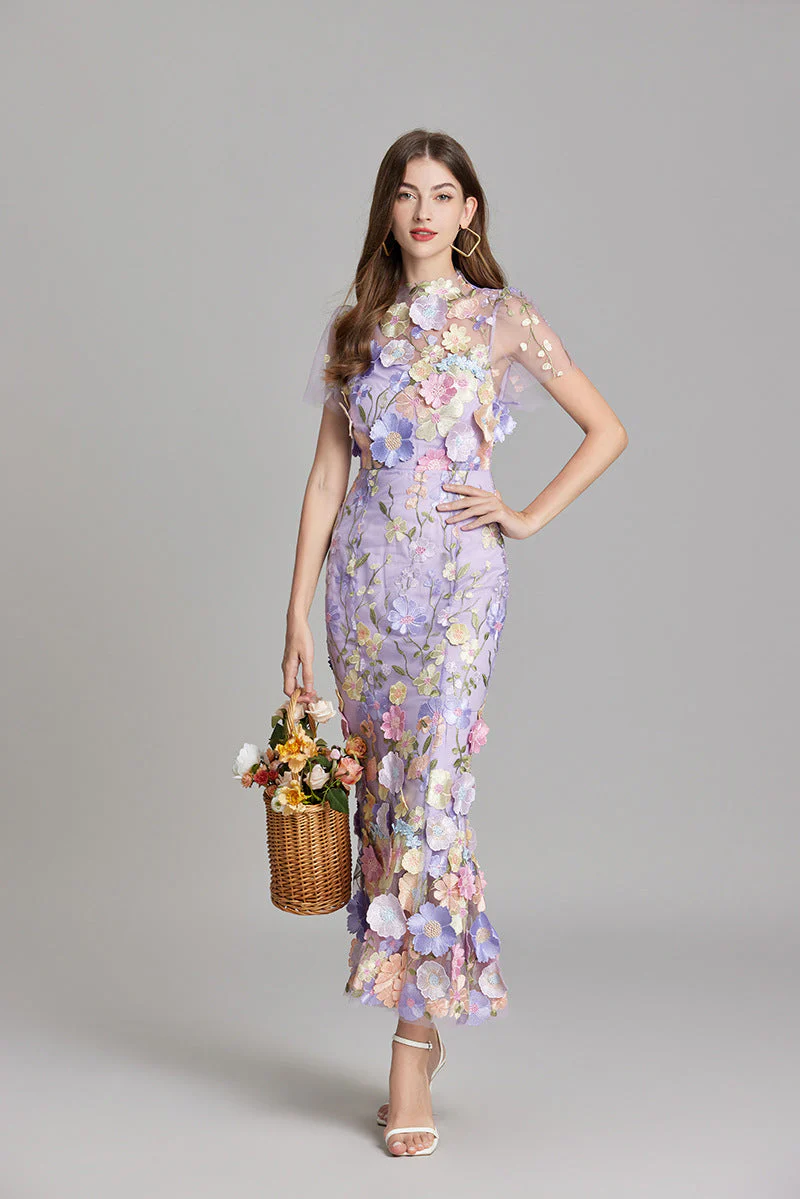 Women's Summer Short Sleeve Sheer Dress with Floral Embroidered - Image 13