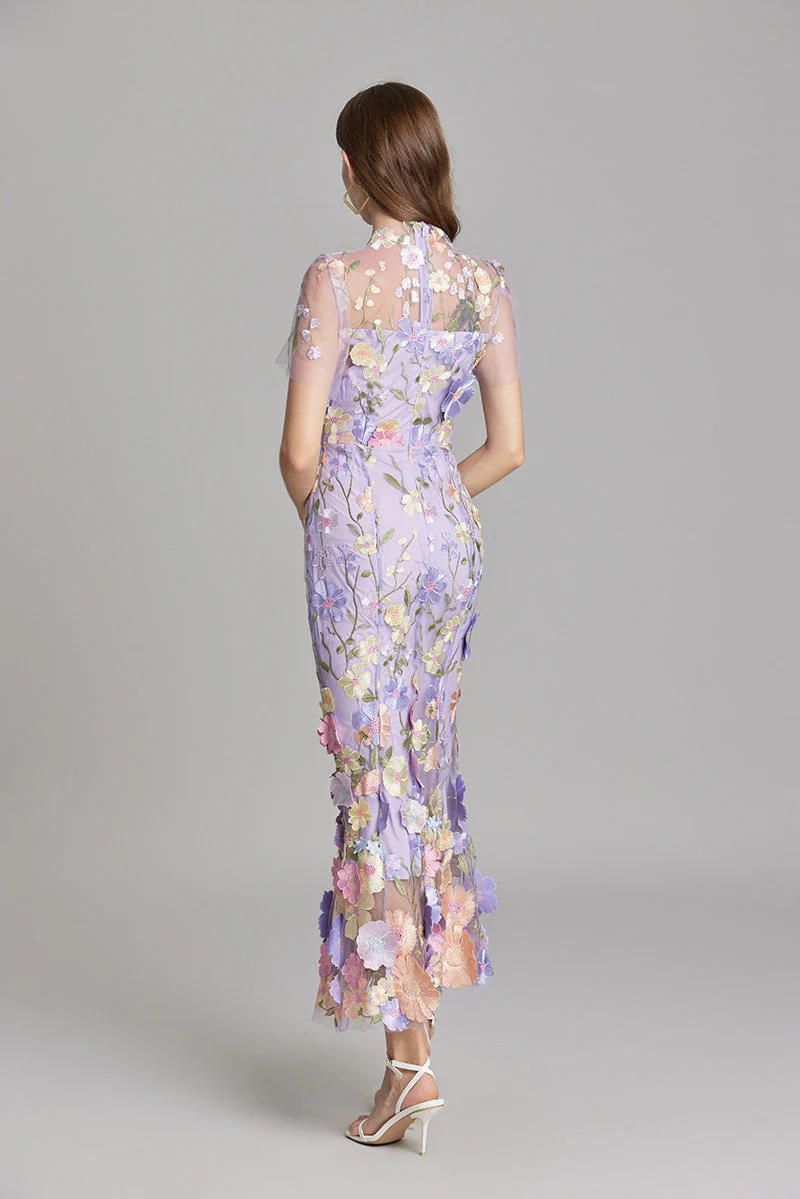 Women's Summer Short Sleeve Sheer Dress with Floral Embroidered - Image 14