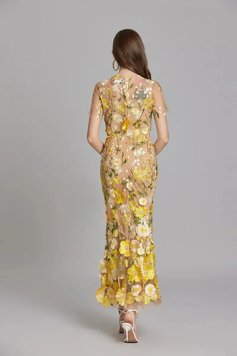 Women's Summer Short Sleeve Sheer Dress with Floral Embroidered - Image 18