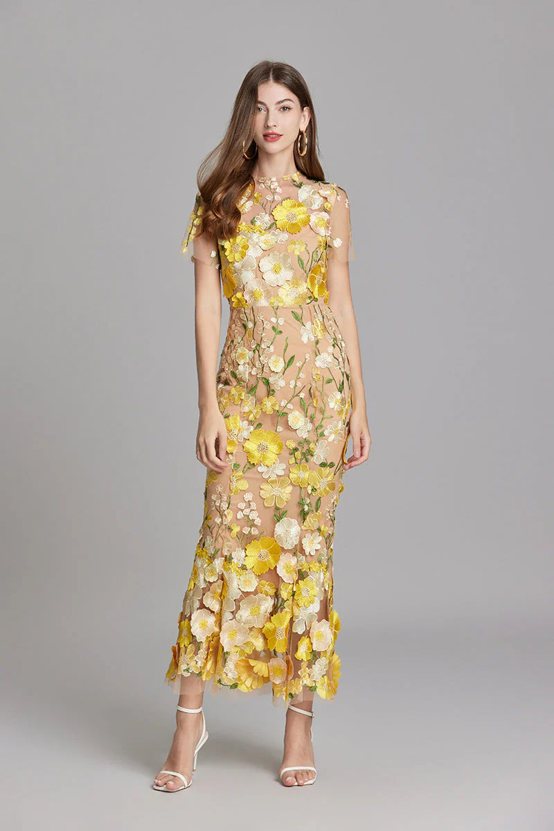Women's Summer Short Sleeve Sheer Dress with Floral Embroidered - Image 19