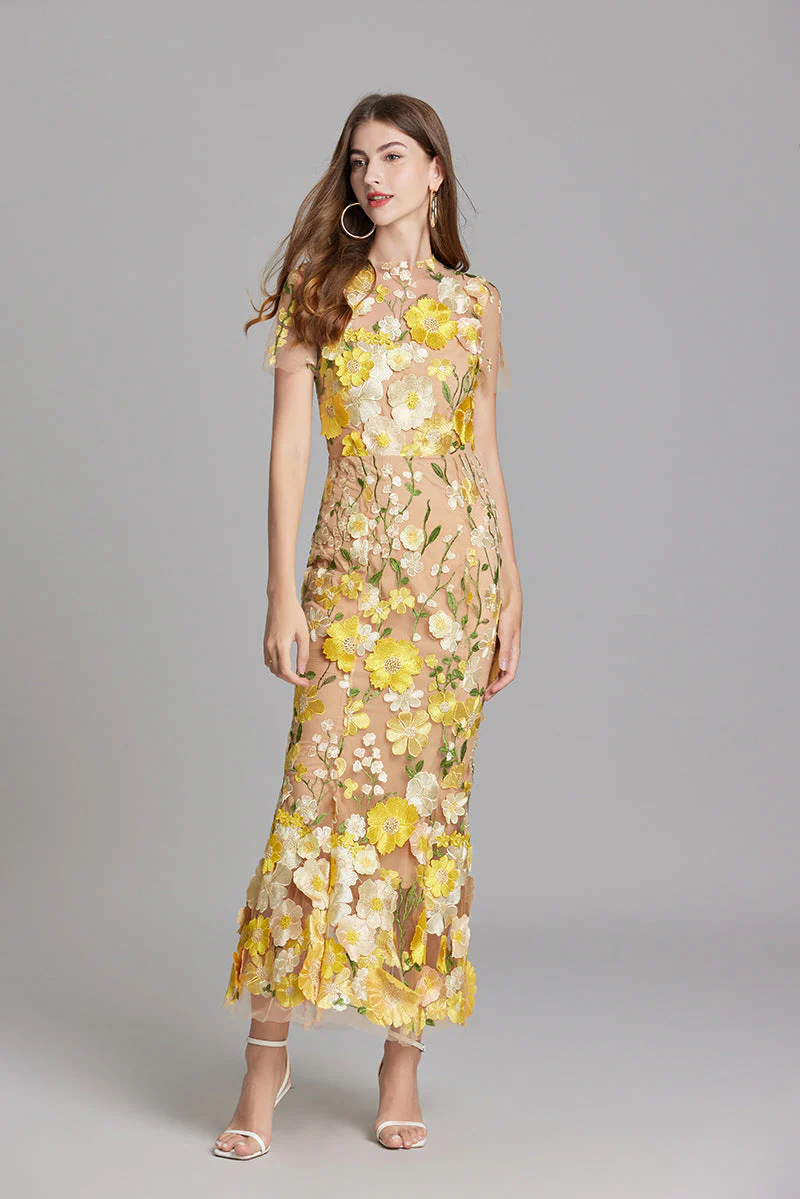 Women's Summer Short Sleeve Sheer Dress with Floral Embroidered - Image 20