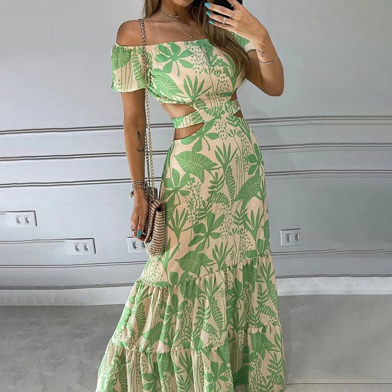 Women's Summer Floral Maxi Dress with Cutout and Tiered Skirt - Image 3