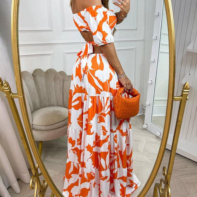 Women's Summer Floral Maxi Dress with Cutout and Tiered Skirt - Image 5