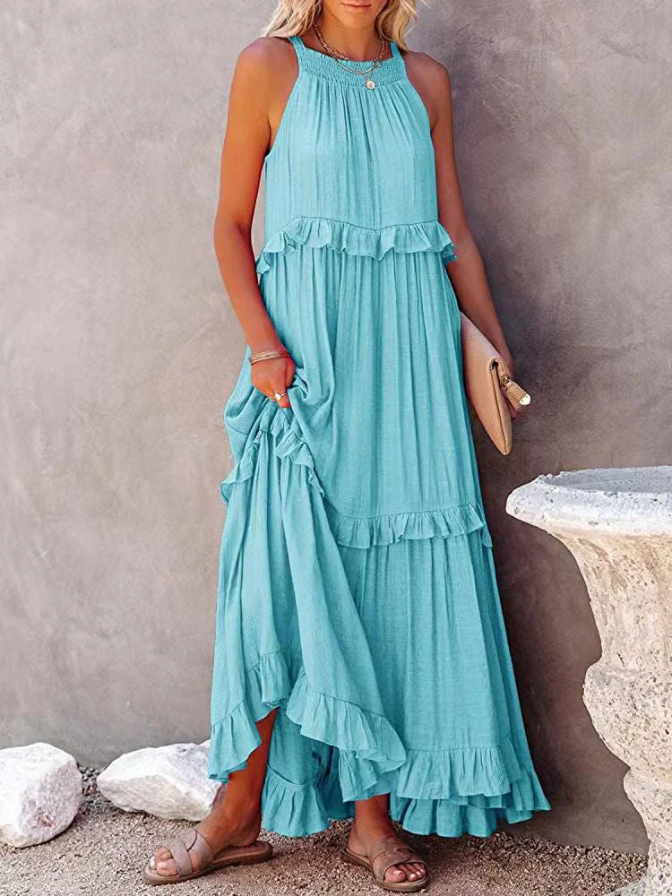 Women's Summer Sleeveless Maxi Dress with Layered Ruffles - Image 2