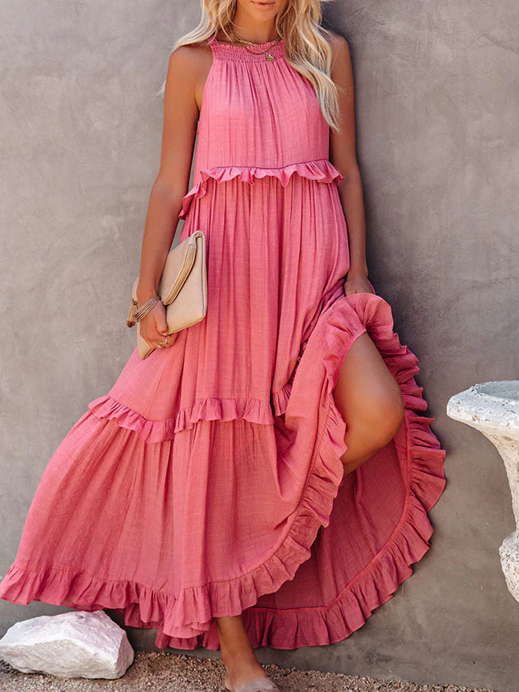 Women's Summer Sleeveless Maxi Dress with Layered Ruffles - Image 3