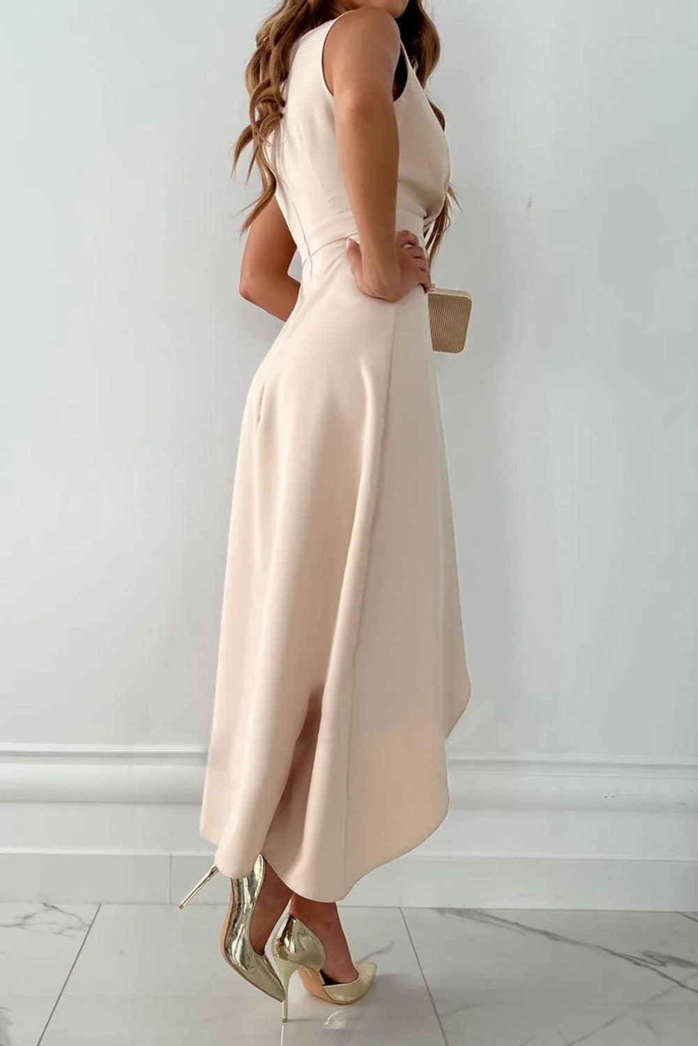 Women's Summer Sleeveless Slit Dress with Asymmetric Style and V-neck - Image 2