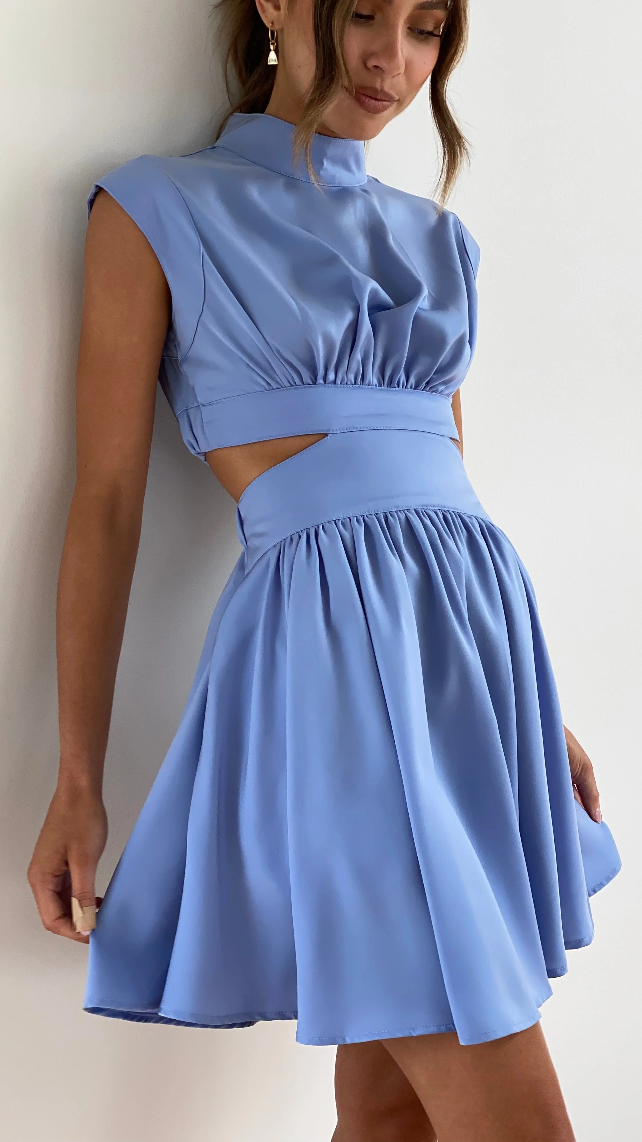 Women's Summer Sleevesless Mini Dress with High Neck and Cutout Design - Image 11