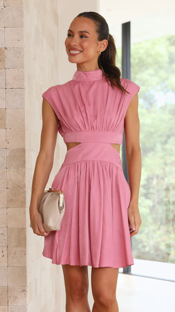 Women's Summer Sleevesless Mini Dress with High Neck and Cutout Design - Image 5