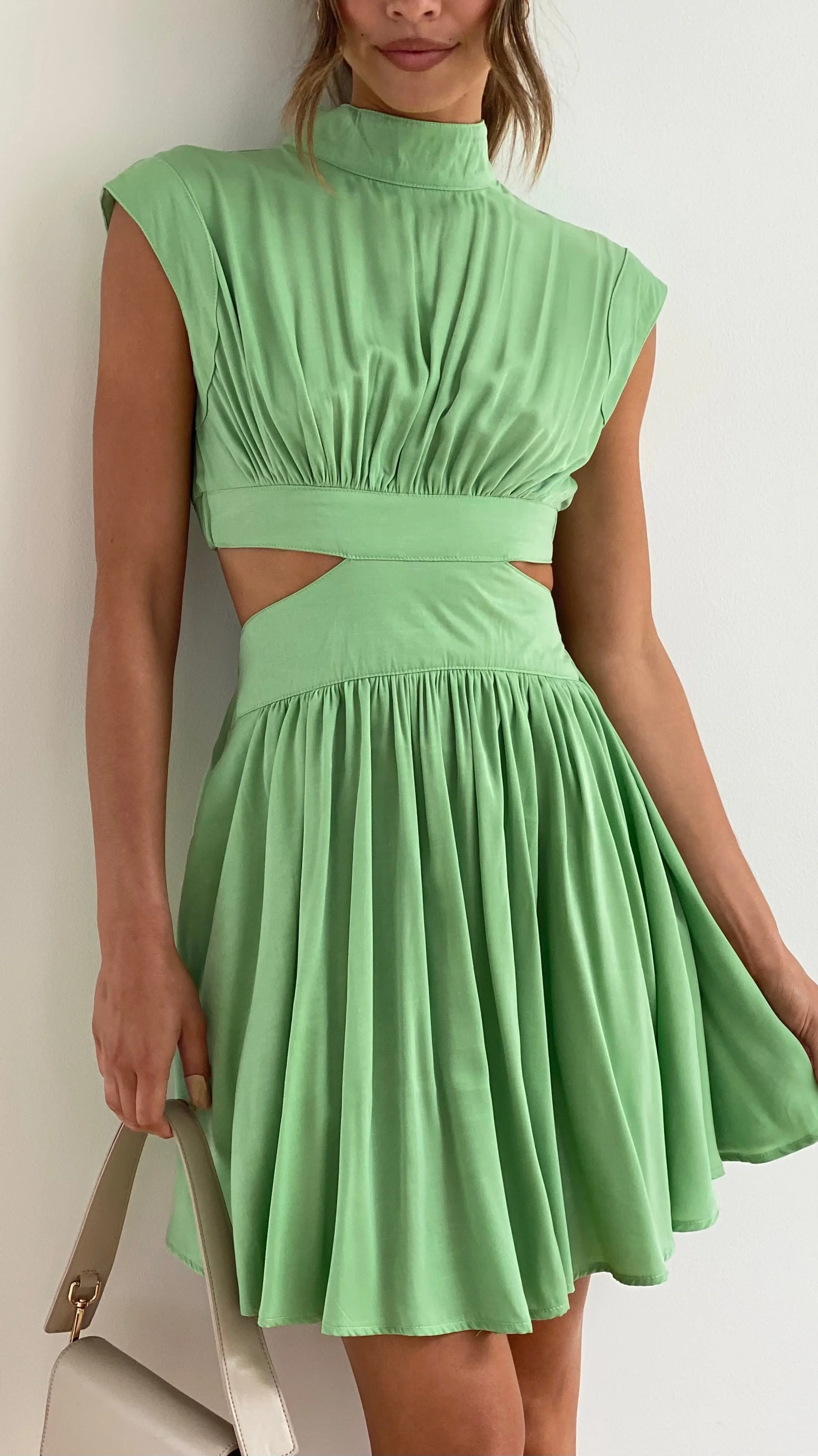 Women's Summer Sleevesless Mini Dress with High Neck and Cutout Design - Image 7