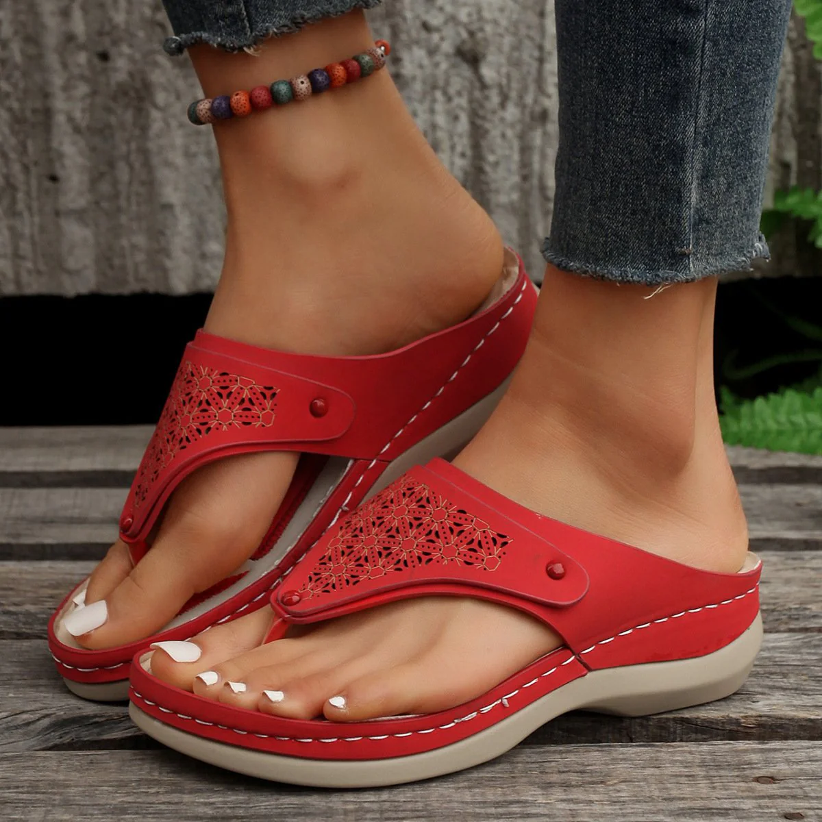 Women's Summer Slip-on Sandals with Cut-out Design - Image 2