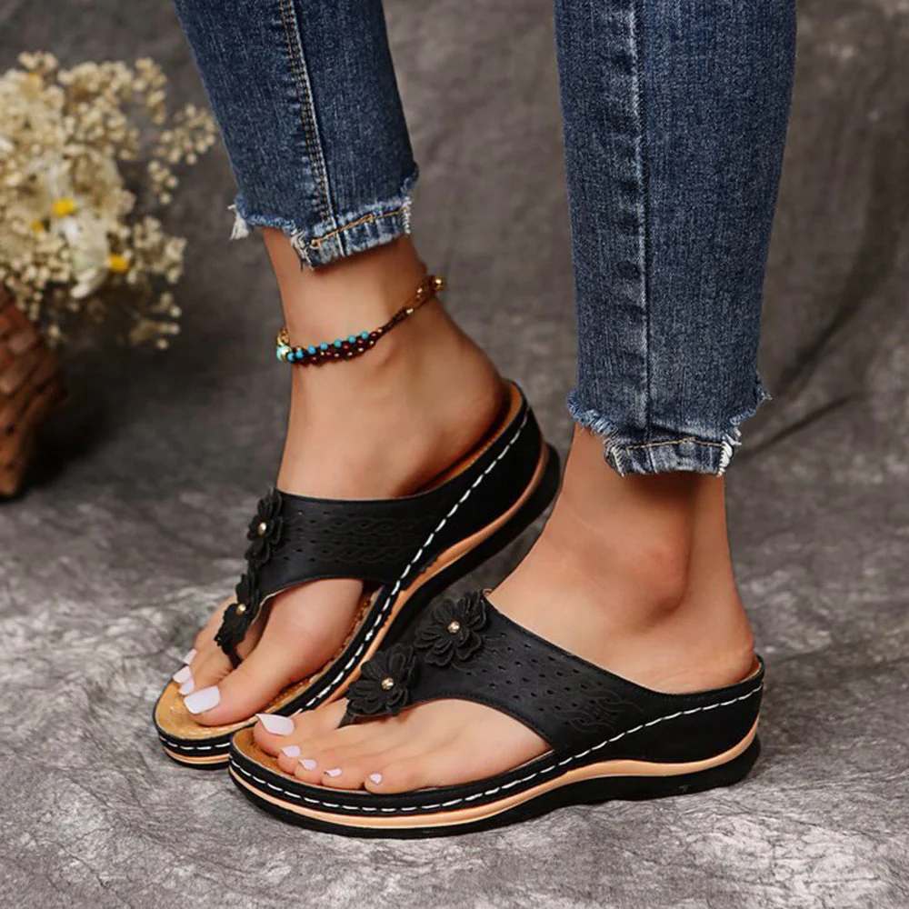 Women's Summer Slip-on Sandals with Floral Details and Cut-outs - Image 2