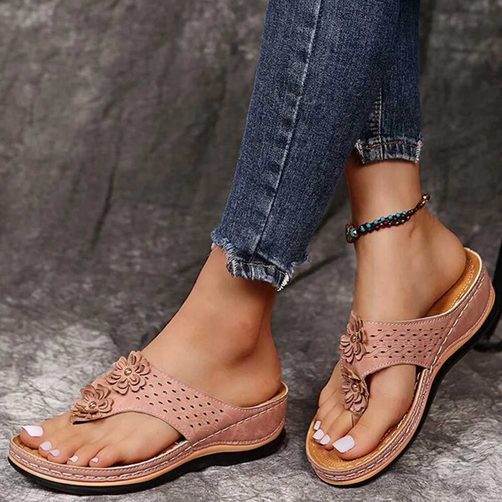 Women's Summer Slip-on Sandals with Floral Details and Cut-outs - Image 6