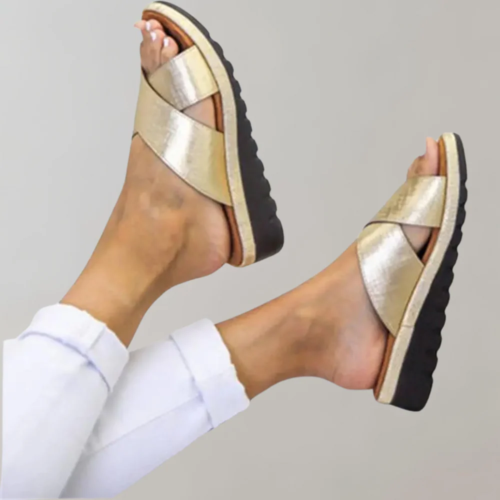 Women's Summer Slip-on Sandals with Open-toe and Criss-cross Style - Image 3