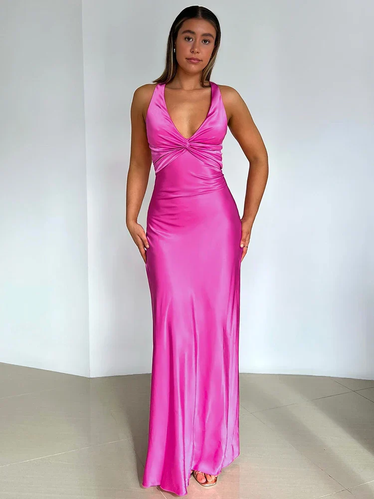 Women's Summer Smooth Long Dress with Twisted Style and Sleeveless - Image 2